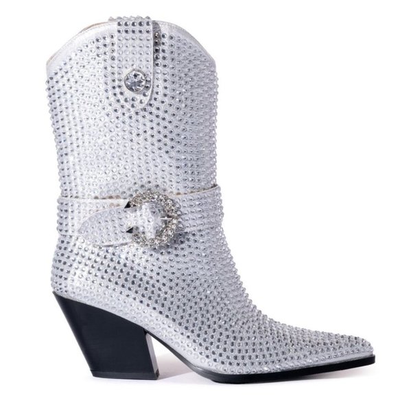 Azalea Wang Shoes - AZALEA WANG Federica Silver Crystal Shortie Western Cowgirl Boots 6-10 NWT